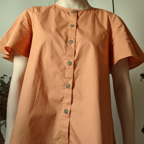 Orange flutter sleeve button up blouse - Picture 5 of 11